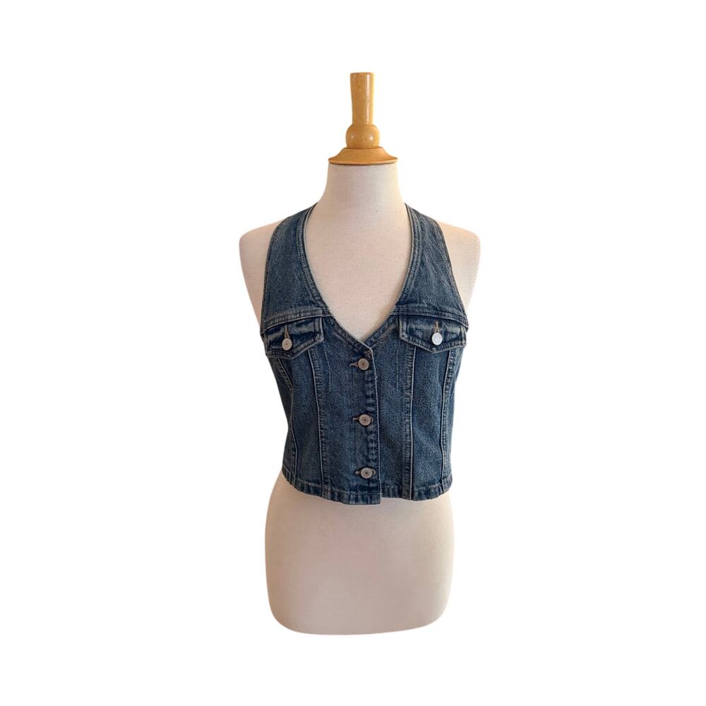 $80 NWT Lucky Brand Denim Jean Halter Top Vest Sz 10 Western Cowgirl